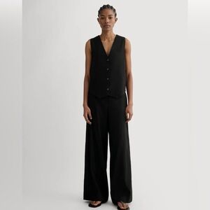 Wide Leg Stretch Linen Pants, Black